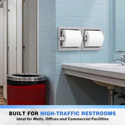 Recessed Toilet Paper Holder, Double Roll Wall Mounted Toilet Tissue Dispenser, 304 Stainless Steel Bathroom Storage Built-in Space Saving for Modern Commercial Restrooms