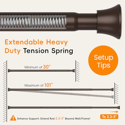 Bronze Long Tension Curtain Rod Large Tension Rod 30 To 100 Inch,Spring Shower Curtain Rod For Bathroom, Window,Closet No Drilling Non Slip - color: Brown, size: 30-101"
