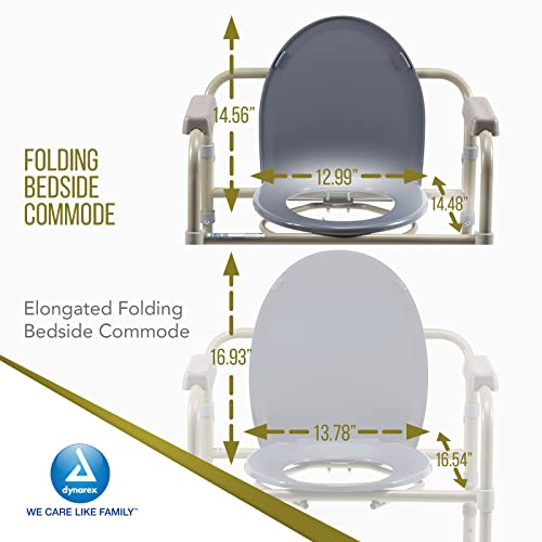 Dynarex Folding Bedside Commode, 3 in 1 Portable Toilet Chair for the Elderly and Disabled, Designed for Free Standing Use, as a Raised Toilet Seat, and Toilet Safety Rail, 1 Folding Bedside Commode - size: Regular