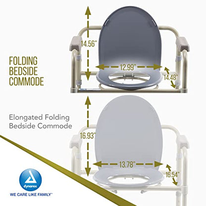 Dynarex Folding Bedside Commode, 3 in 1 Portable Toilet Chair for the Elderly and Disabled, Designed for Free Standing Use, as a Raised Toilet Seat, and Toilet Safety Rail, 1 Folding Bedside Commode - size: Regular