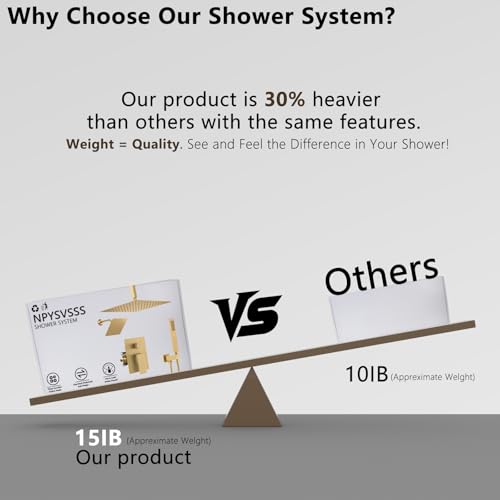 Shower System Dual Shower Heads with 12" Ceiling Mounted Rain Shower Head & 6" Wall Mounted Head Full Body Luxury Rain Shower System 3 Way Pressure Balance Valve Kit, Brushed Gold - color: Brushed Gold, style: 12inch+6inch