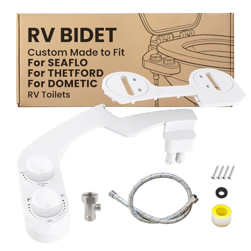 RV Bidet Toilet Seat Attachment Support for SEAFLO, RV Bidet for Camper Toilet, Self/Rear/Front Cleaning, Non-Electric Adjustable Water Pressure, Fresh Water - color: White Knob for SEAFLO
