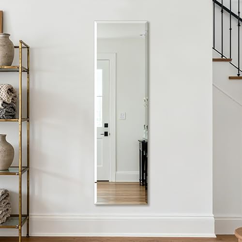 Ruomeng Frameless Full Length Mirror for Wall, 48x14 Inch Bathroom Vanity Mirror Farmhouse, Large Rectangle Mirror with Beveled Edge, Tempered Glass, Hangs Horizontally or Vertically - size: 48"L x 14"W