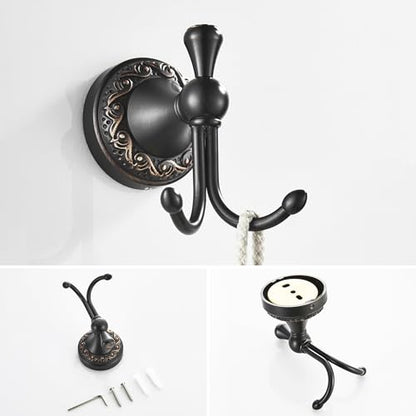Antique Bronze Brass Bath Towel Hooks, Wall Mounted Bathroom Hardware Accessories,Pattern Carving Design - color: Robe Hook