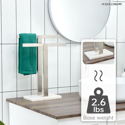 KOKOSIRI Hand Towel Holder Free-Standing Towel Racks with Marble Base for Bathroom Kitchen Vanity, Brushed Stainless Steel 15.7'' Height THS0001-SM-BR - color: Brushed Nickel, size: 2-Bar