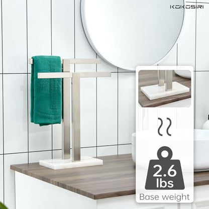 KOKOSIRI Hand Towel Holder Free-Standing Towel Racks with Marble Base for Bathroom Kitchen Vanity, Brushed Stainless Steel 15.7'' Height THS0001-SM-BR - color: Brushed Nickel, size: 2-Bar