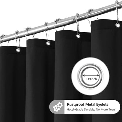 Seenus Soft Microfiber Ruffle Shower Curtain with Waterproof TPU Backed, 72 x 78 Inch Extra Long French Country Ruched Black Shower Curtain, 2 in 1 Washable Fabric Shower Curtain with TPU Lining - color: Ruffled - Black, size: 72"W x 78"L (Pack of 1)