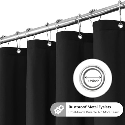 Seenus Soft Microfiber Ruffle Shower Curtain with Waterproof TPU Backed, 72 x 84 Inch Extra Long French Country Ruched Black Shower Curtain, 2 in 1 Washable Fabric Shower Curtain with TPU Lining - color: Ruffled - Black, size: 72"W x 84"L (Pack of 1)