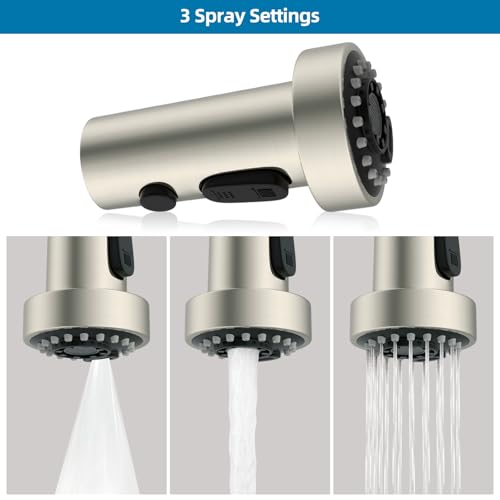 Universal Stainless Kitchen Faucet Head with 15 Adapter Kit, Brushed Nickel | NSF/ANSI/CAN 372 Certified, Compatible with American Standard/Kohler/Moen/Delta, 3 Function Pull Down Sink Faucet Spray Head - color: Brushed Nickel