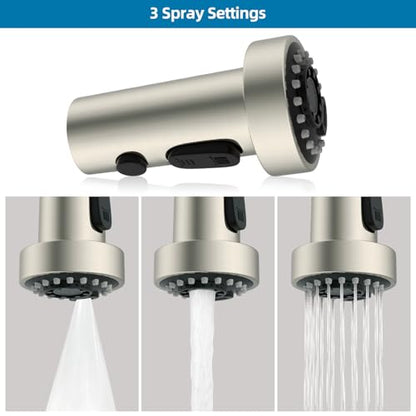 Universal Stainless Kitchen Faucet Head with 15 Adapter Kit, Brushed Nickel | NSF/ANSI/CAN 372 Certified, Compatible with American Standard/Kohler/Moen/Delta, 3 Function Pull Down Sink Faucet Spray Head - color: Brushed Nickel