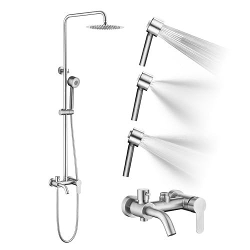 HDSRYJXH Shower Faucet - Shower Faucets Sets Complete, Shower System - Outdoor Shower Kit/Outdoor Shower Fixtures W/ SS304 Shower Head with 3 modes Handheld, Brushed Nickel - color: Brushed Nickel-01