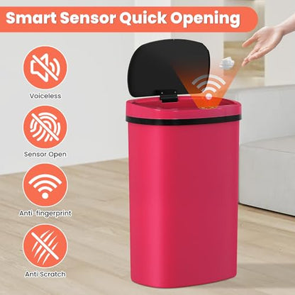 13 Gallon Automatic Kitchen Trash Can with Lid, Touchless Motion Sensor Garbage Can - Hygienic, Odor Control, Waterproof Waste Bin for Kitchen Bathroom Bedroom Office (50L), PP Plastic, Red - color: Burgundy