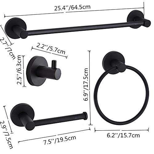 4-Piece Bathroom Hardware Set Black Wall Mounted, Robe Hook, Wall Toilet Paper Holder, Towel Ring, Adjustable Towel Bar(18’’-24’’),Bathroom Accessories Black Painted - size: 4 PCS