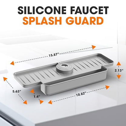 Cheer Collection Silicone Draining Mat - Kitchen Sink Splash Guard with Anti-Slip Features & Upgraded Water Catcher Tray, Gray