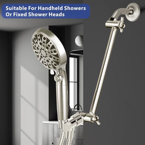 Voolan 11 Inch Shower Extension Arm with Lock Joints, Adjustable Height and Angle, Premium Solid Brass Anti-leak (Brushed Nickel) - color: Brushed Nickel