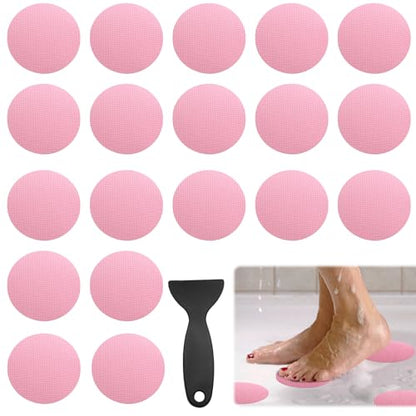 24 PCS Pink Round Shape Bathtub Non Slip Stickers | Adhesive Decals, Anti Slip for Shower, For Floor Bathroom Stairs Ladders, Includes Scraper - color: Pink