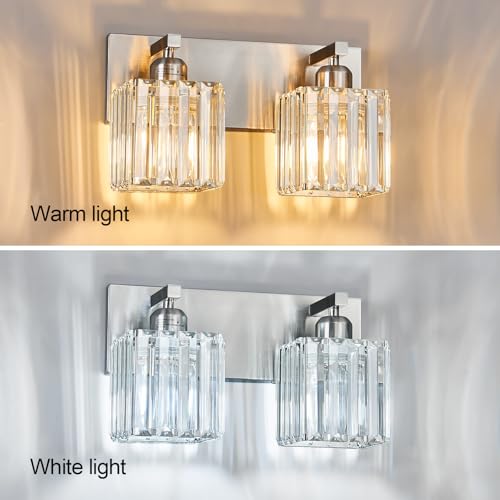 Modern Vanity Light 2-Lights Brushed Nickel Vanity Light Crystal Bathroom Wall Light Bathroom Light Fixtures - color: Nickel Straight, size: 2-light