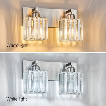 Modern Vanity Light 2-Lights Brushed Nickel Vanity Light Crystal Bathroom Wall Light Bathroom Light Fixtures - color: Nickel Straight, size: 2-light