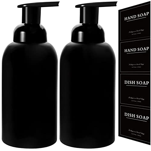 2 Pack Foaming Soap Dispenser, 12.7 Oz Thick Glass Pump, Matte Black | Refillable Foam Soap Bottles for Hand Soap and Body Wash, Ideal for Bathroom Countertop, Kitchen Sink and More - color: Black