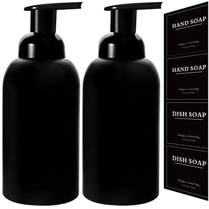 2 Pack Foaming Soap Dispenser, 12.7 Oz Thick Glass Pump, Matte Black | Refillable Foam Soap Bottles for Hand Soap and Body Wash, Ideal for Bathroom Countertop, Kitchen Sink and More - color: Black
