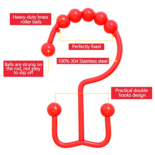 Shower Curtain Hooks,304 Stainless Steel Shower Rings for Bathroom,Double Glide Shower Hooks for Bathroom Shower Curtain Rods Curtains,Set of 12 Hooks,Red（Shower Curtain Hooks Style A ） - color: Red（shower Curtain Hooks Style a ）