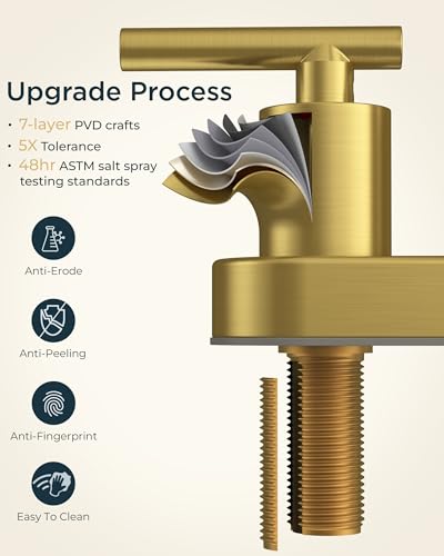 FORIOUS Brushed Gold Bathroom Faucet Centerset 4 Inch, Gold Vanity Faucet | Commercial Gold Faucet Bathroom 4 Inch, Gold Faucets for Bathroom Vanity wtih Dain, Hose, High Arc Swivel Spout, Hospitality - color: Brushed Gold, style: Classic
