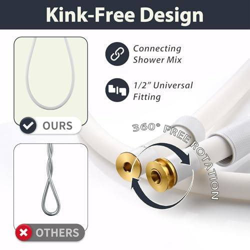 Vazai 59 Inches White Silicone Shower Hose Extra Long | Flexible Anti-Kink Designed Replacement Handheld Shower Hose Extension for RV, Showerhead, Sprayer, Bidet, Pet Cleaning - color: White, size: 59 In