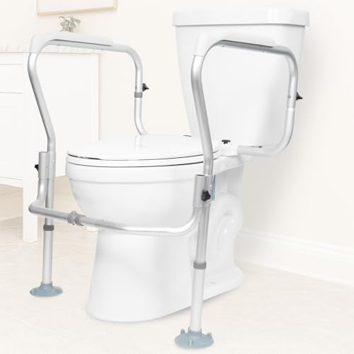 Vive Toilet Safety Rail Frame - Toilet Grab Bars for Elderly, Disabled | Assist Support Rails with Padded Handles - Stand Alone for Bathroom - Adjustable Non Slip for Adults, Seniors, Handicapped