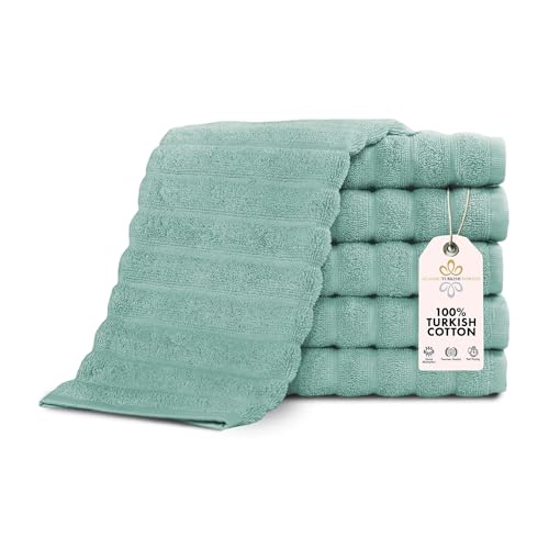 CTT Luxurious 100% Turkish Cotton Washcloths 6 Pack, Highly Absorbent & Quick Dry, Face Towels Wash Cloths for Hotel, Spa & Gym | 13"x13" (Spa Green) - color: Spa Green, size: 6-Piece Washcloth Set