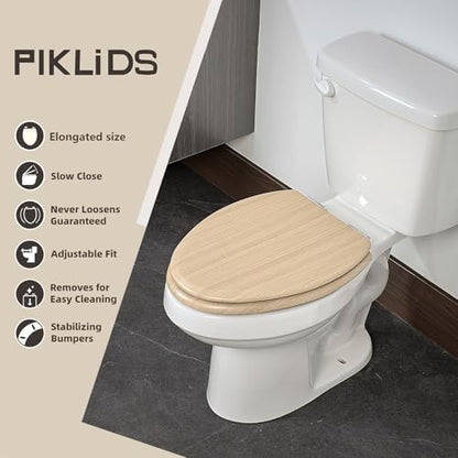 Toilet Seat, Slow Close, Premium Moulded Wood, Quick Release, Nordic Light Oak Look, PIKLiDS, Laminated Woodgrain Finish (Elongated) - size: Elongated