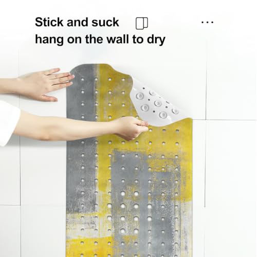LNOND Yellow and Grey Bathtub Mat Non Slip, 40 X 16 Inch Tub Mat for Bathroom, Abstract Art Bath Tub Shower Mat with Drain Holes and Suction Cups - color: Yellow and Grey