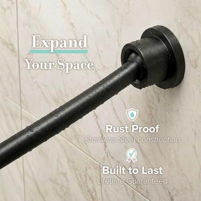 Gatco 827MX Modern Minimalist Curved Shower Rod Set, 42"-72", Matte Black | Wall Mount Adjustable Length Stainless Steel Shower Curtain Rod | Expands Shower Space Up To 8 Inches - color: Matte Black