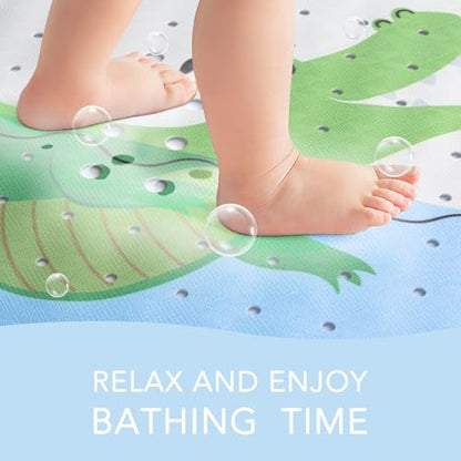 PRATIQUE Kids Bath Mat for Tub Non Slip，40 X 16 Inch Extra Long Kids Bathtub Mat Crocodile Bathtub Shower Mat Safety Anti Slip with Suction Cups and Drain Holes, Machine Washable - color: Crocodile