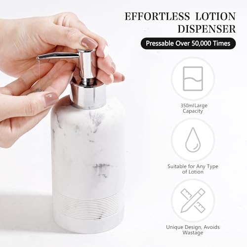 2pcs/Set Hand Soap Dispenser Sets - 10.8oz Refillable Resin Liquid Soap Dispensers with Rust-Proof Pump for Bathroom Countertop or Kitchen, Marble White - color: Marble White