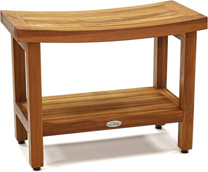 Patented 24" Sumba Teak Shower Bench with Shelf - 24 Inch (Pack of 1) | Durable, Water-Resistant Teak, Shower Chair & Shaving Foot Rest, Indoor/Outdoor Use