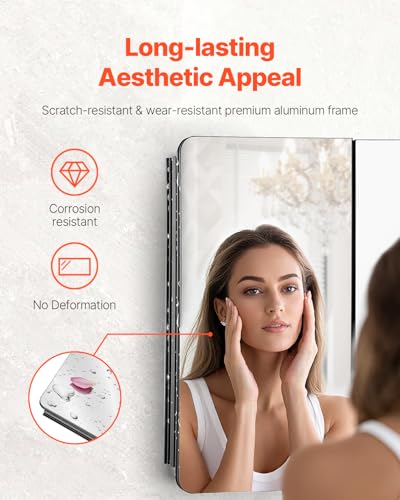 VEVOR Medicine Cabinet, 25.5 x 40 inch, Medicine Cabinet for Bathroom with Mirror, Aluminum Frame Bathroom Wall Cabinet, 4-Layer Adjustable Shelves, Recessed & Wall-Mounted Installation - size: 25.5x40in