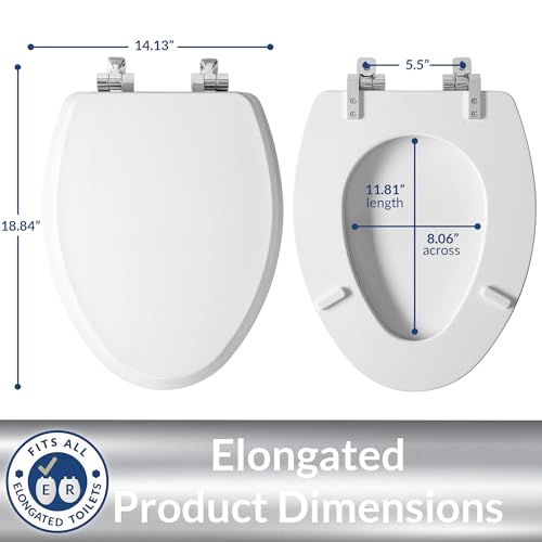 Mayfair Bennett Toilet Seat with Chrome Hinges, Slow Close Wood Seat, Secure Metal Hinges, Easy Install, Made in USA, Elongated, White - color: Chrome, size: Elongated
