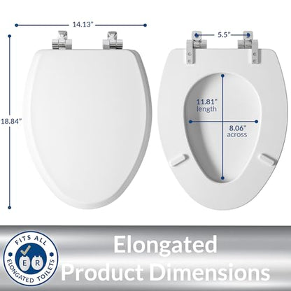 Mayfair Bennett Toilet Seat with Chrome Hinges, Slow Close Wood Seat, Secure Metal Hinges, Easy Install, Made in USA, Elongated, White - color: Chrome, size: Elongated