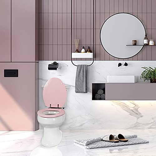 Angol Shiold Wood Toilet Seat, Zinc Alloy Hinges (Elongated, Pink) | Elongated Toilet Seat, Scratch Resistant Wood Surface, Easy to Install and Clean - color: Pink, size: Elongated
