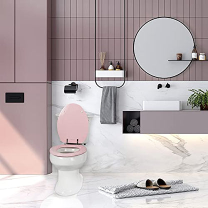 Angol Shiold Wood Toilet Seat, Zinc Alloy Hinges (Elongated, Pink) | Elongated Toilet Seat, Scratch Resistant Wood Surface, Easy to Install and Clean - color: Pink, size: Elongated