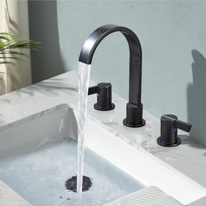 Midanya 8 Inch Widespread Bathroom Sink Faucet 3 Hole,Oil Rubbed Bronze | Waterfall Swivel Spout,2 Handle,SUS304,with Pop Up Drain,cUPC 24" Water Hose,for 6-16” hole distance vanity,RV,Farmhouse Sink - color: Bronze