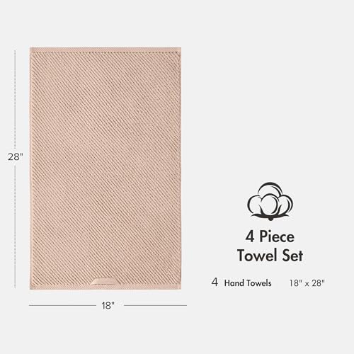 Madison Park 100% Zero Twist Cotton 4 Piece Bathroom Hand Towels, Beige | 18" x 28" Bath Hand Towels, 500 GSM Diagonal Ribbed, Soft, Quick Dry, Highly Absorbent, Durable, Modern, OEKO TEX - color: Beige, size: 4 Piece Hand Towel Set