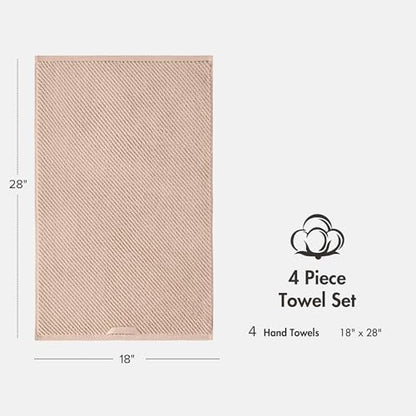 Madison Park 100% Zero Twist Cotton 4 Piece Bathroom Hand Towels, Beige | 18" x 28" Bath Hand Towels, 500 GSM Diagonal Ribbed, Soft, Quick Dry, Highly Absorbent, Durable, Modern, OEKO TEX - color: Beige, size: 4 Piece Hand Towel Set