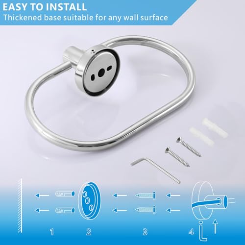 Towel Ring for Bathroom, Chrome Towel Bar Hangers Wall Mount, Stainless Steel Hand Towel Holder, Modern Round Towel Hanger by Eolax - color: Chrome