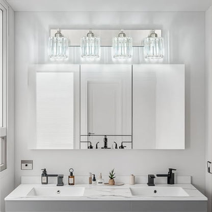 Modern Vanity Light 4-Lights Brushed Nickel Vanity Light Crystal Bathroom Wall Light Bathroom Light Fixtures - color: Nickel Straight, size: 4-light