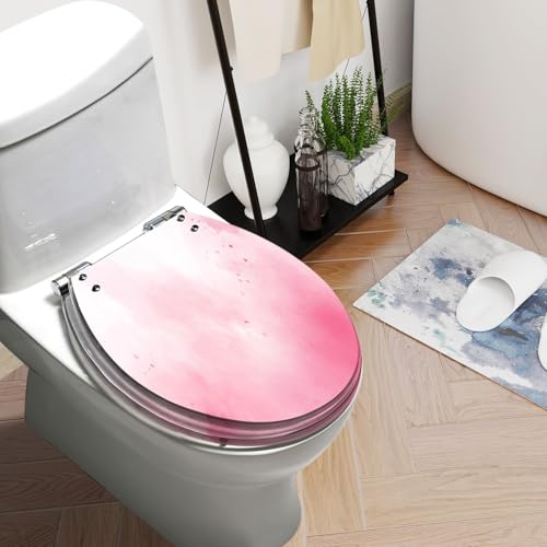 Round Toilet Seat Pink color Resin Toilet Seat Slow Quiet Close with Quick-Release Hinges Toilet Seat with Cover Easy to Clean Install - color: Multi10, size: 16.5"x14.5"