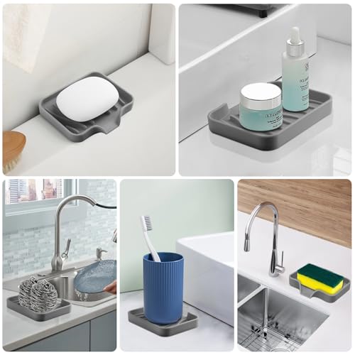 2PCS Self Draining Soap Holder,Spofit Silicone Soap Dish, Suitable for for Kitchen, Bathroom, Shower, Bath Tub,Soap Container (Grey) - color: Grey