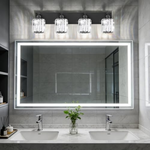 Black Crystal Bathroom Vanity Light, 4-Light Modern Bathroom Lighting Fixtures Over Mirror, Matte Black Wall Sconce Light Fixtures with Round Shade - color: Black-Round Shade, size: 4-LIGHT