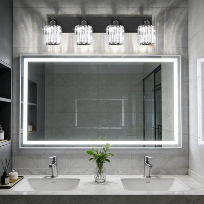 Black Crystal Bathroom Vanity Light, 4-Light Modern Bathroom Lighting Fixtures Over Mirror, Matte Black Wall Sconce Light Fixtures with Round Shade - color: Black-Round Shade, size: 4-LIGHT