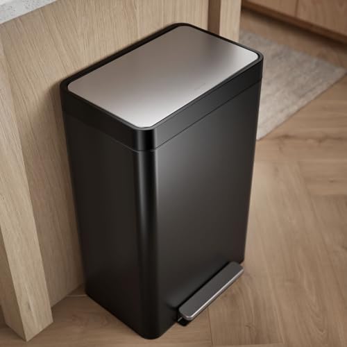KOHLER K-20956-BST Dual Compartment Step Trash Can, Liner, Black Stainless - color: Black Stainless Steel, size: 11 Gallon - Dual Compartment